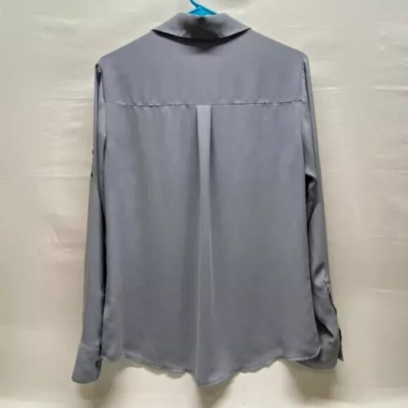 Express Button Up Women's Medium Steel Blue Grey Silky Lightweight Pockets EUC - Picture 6 of 9